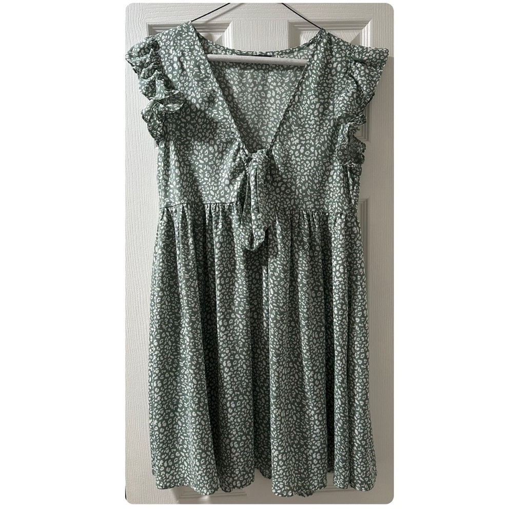 Green and White Patterned Mini Dress